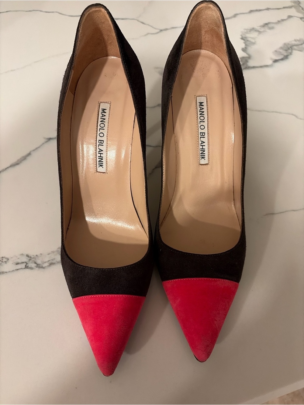 Manolo Blahnik bb Bipunta two tone suede pumps
